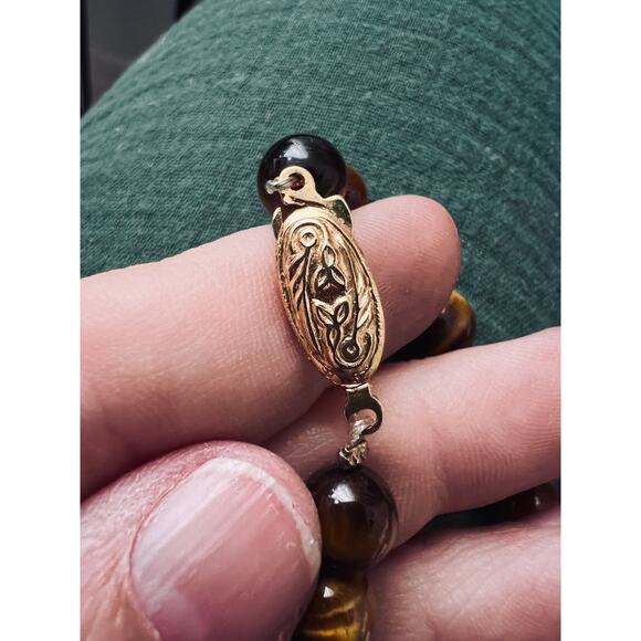 Vintage Tigers Eye Chunky Bead Necklace Gold Tone Clasp 23in Retro Jewelry boho - Picture 8 of 9